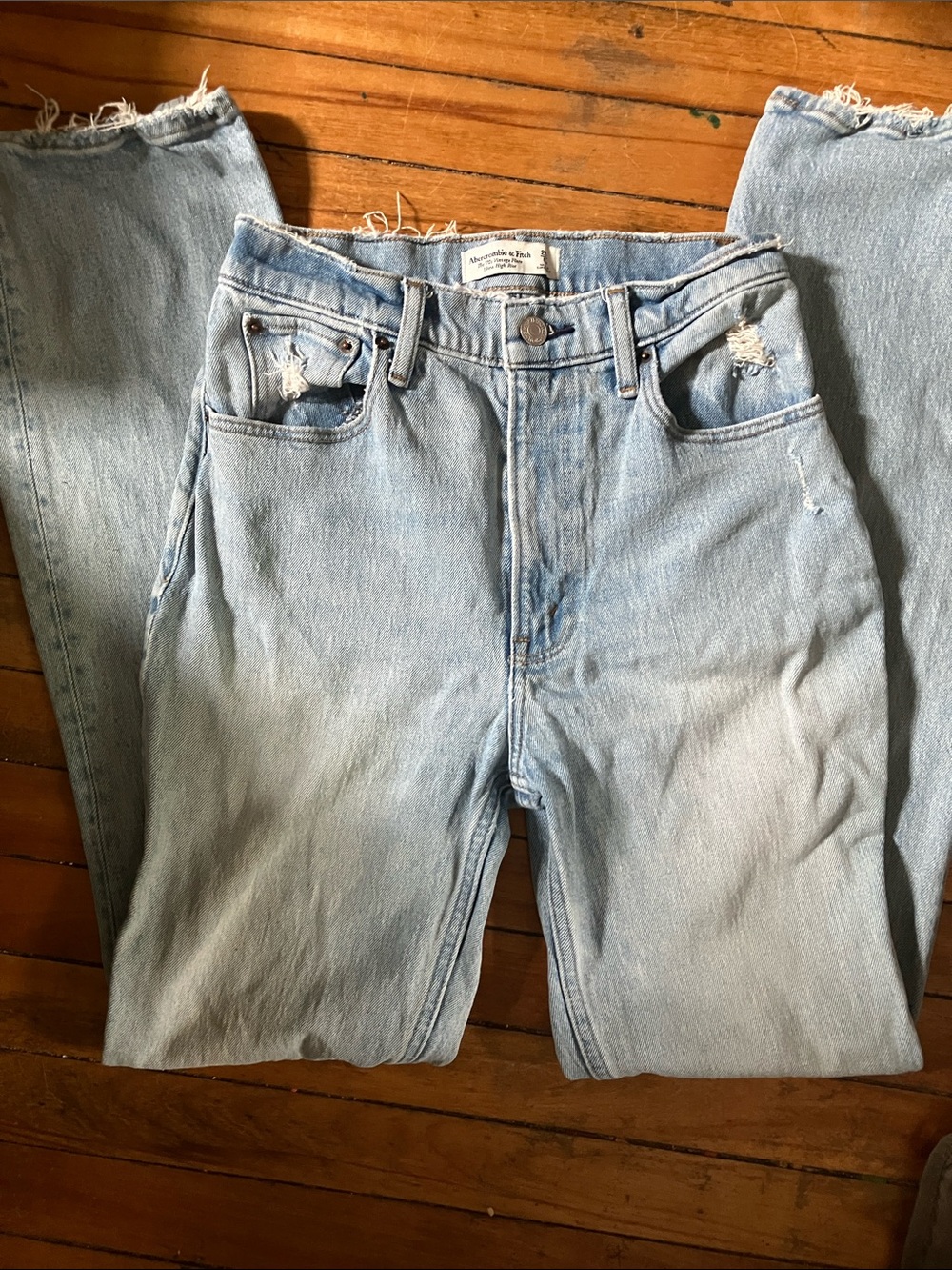 Abercrombie & Fitch Light Blue High-Rise Distressed Jeans